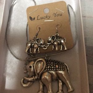 Elephant necklace and earrings